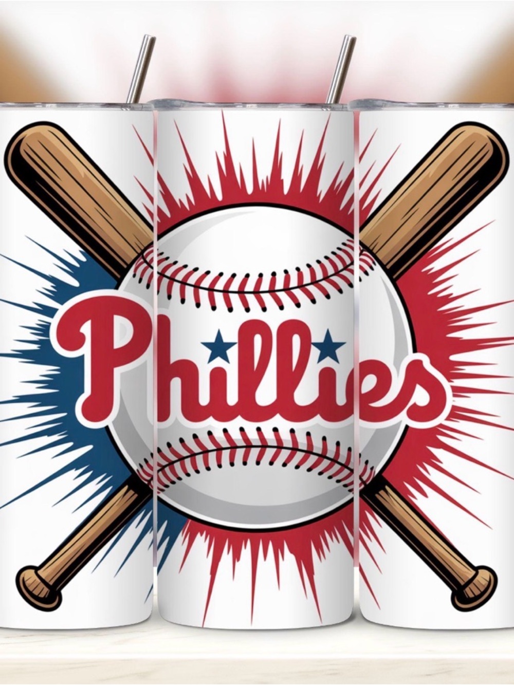 Philadelphia Phillies Baseball Stainless Tumbler - Red, Blue, White
